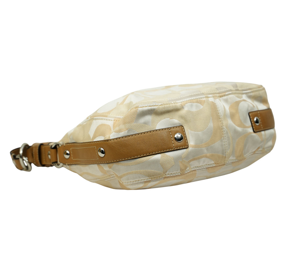 Brown/Beige Op Art Signature Fabric & Leather Zoe Hobo