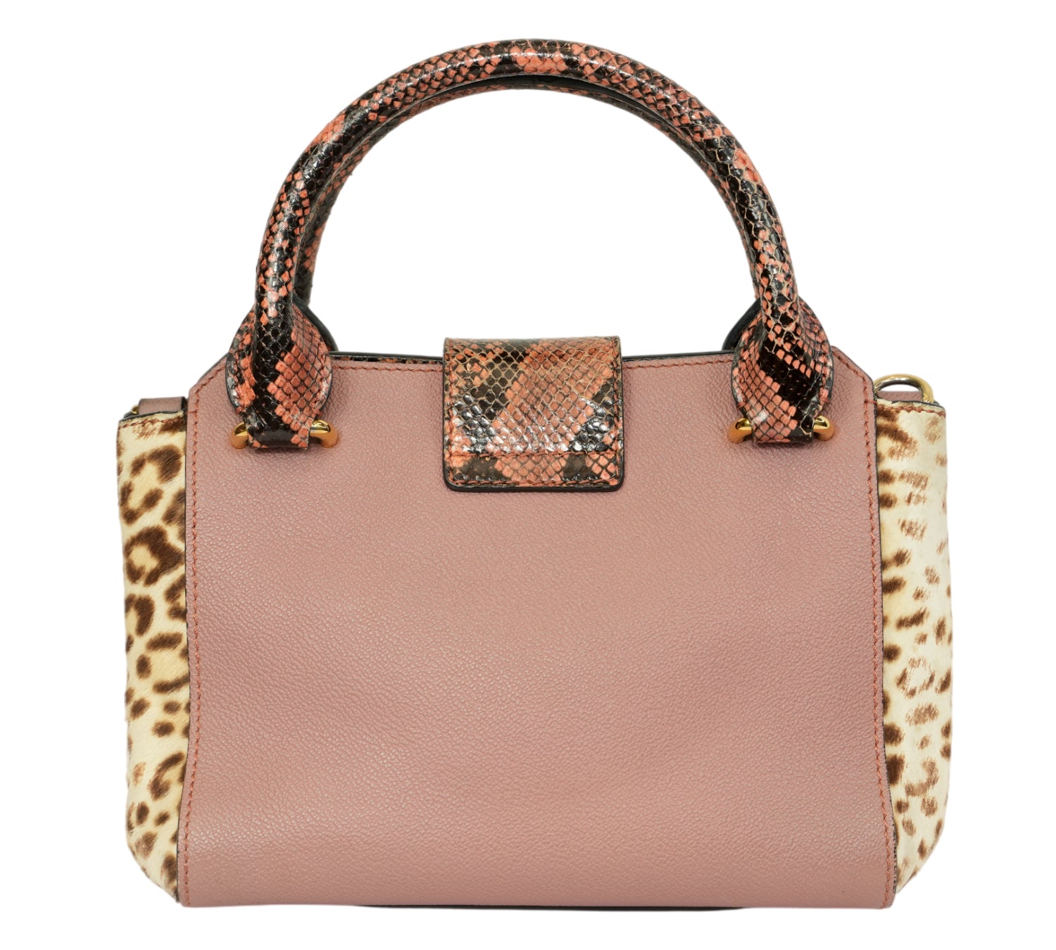 Mixed Leather & Exotic Python/Leopard Print Small Buckle Bag