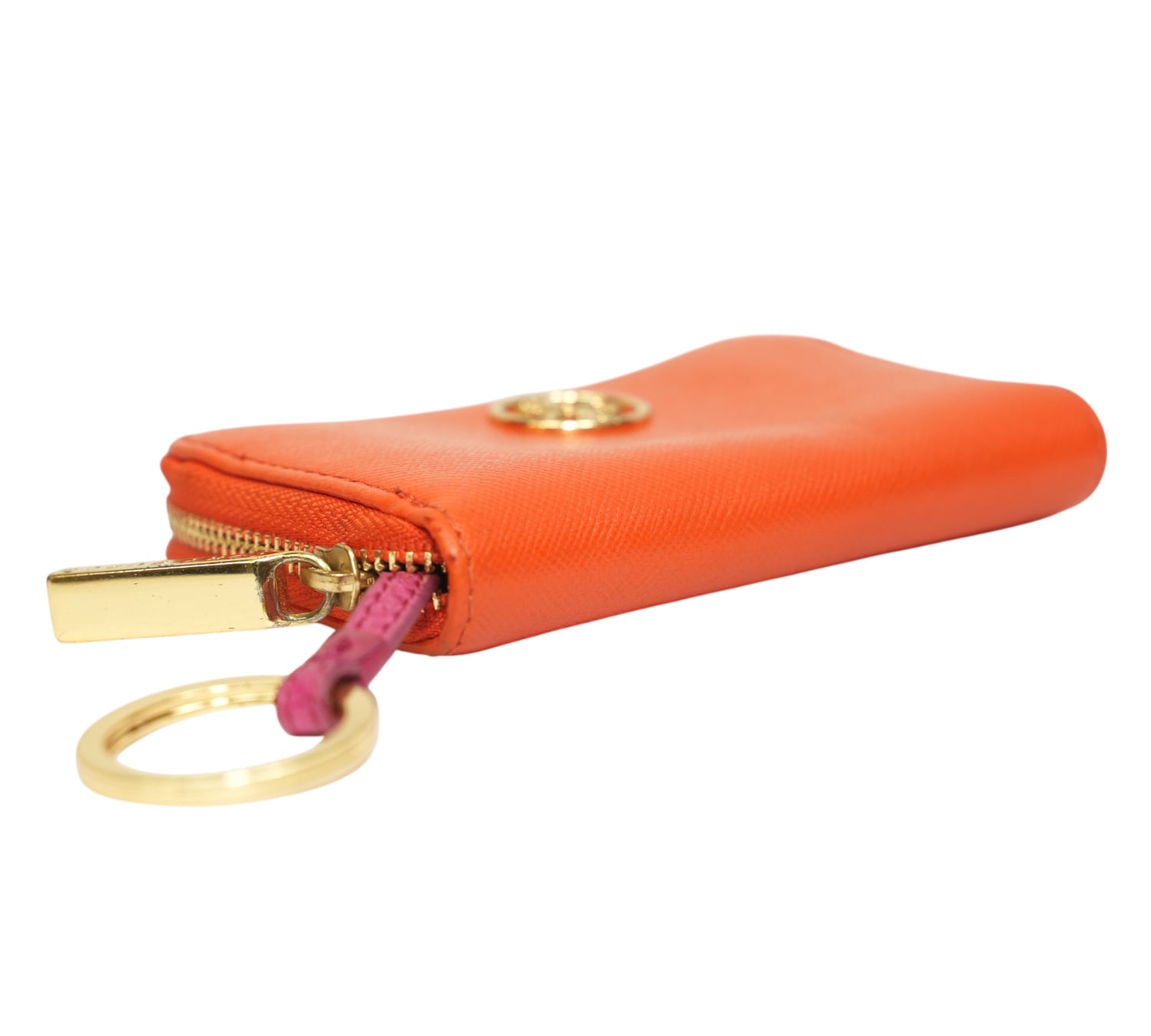 Orange Robinson Saffiano Leather Zip Coin Case