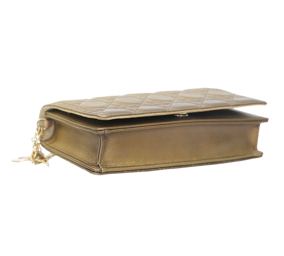 Christian Dior Metallic Lambskin Cannage Miss Dior Promenade Wallet On Chain