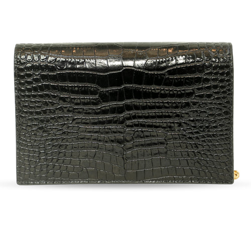 Black Crocodile-Embossed Kate Tassel Shoulder Bag