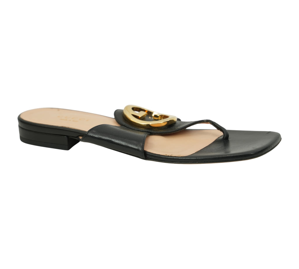 Black Blondie Leather Thong Sandal Size 36.5 - Eur