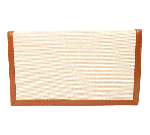 Beige/Tan Canvas & Leather Medium Uptown Clutch