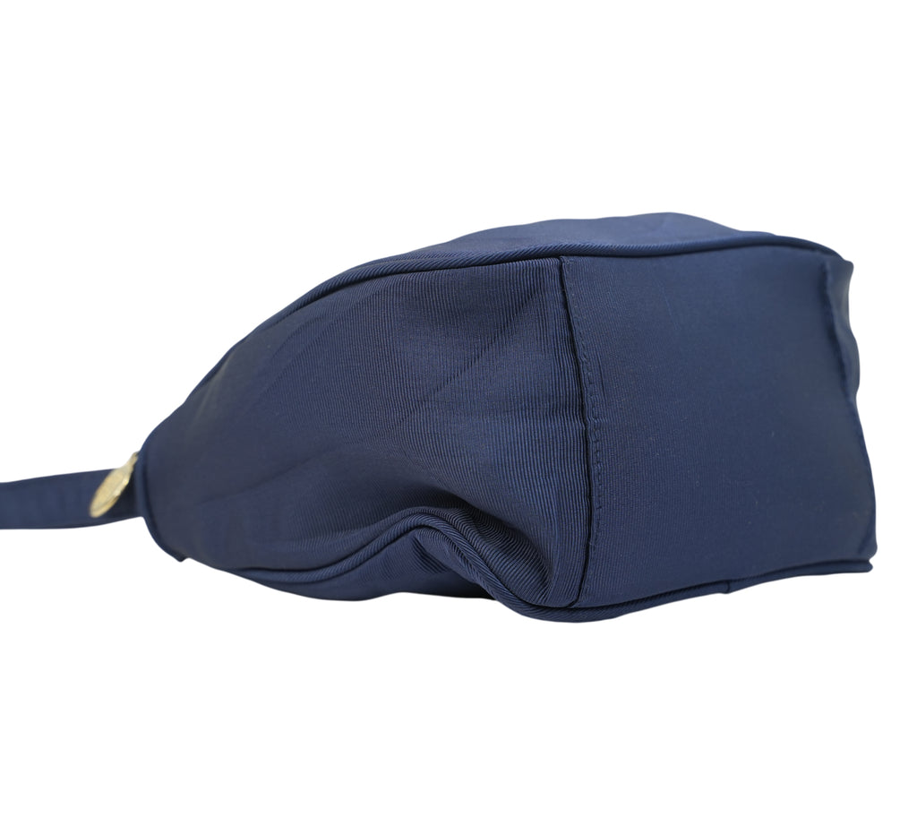 Navy Ribbed Nylon Cosmetic Pouch