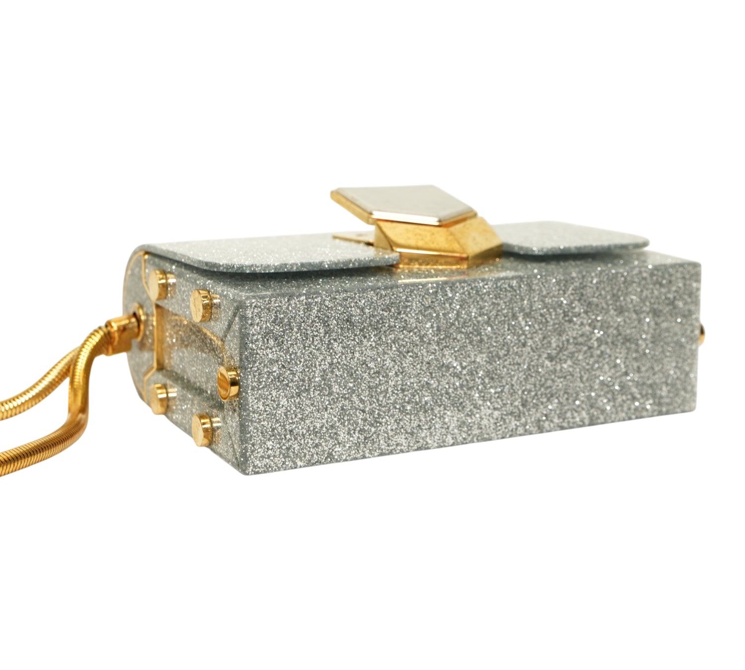 Silver Glitter Lockett Minaudière Clutch