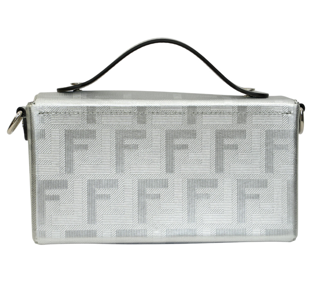 Silver FF Embroidered Canvas Baguette Bag