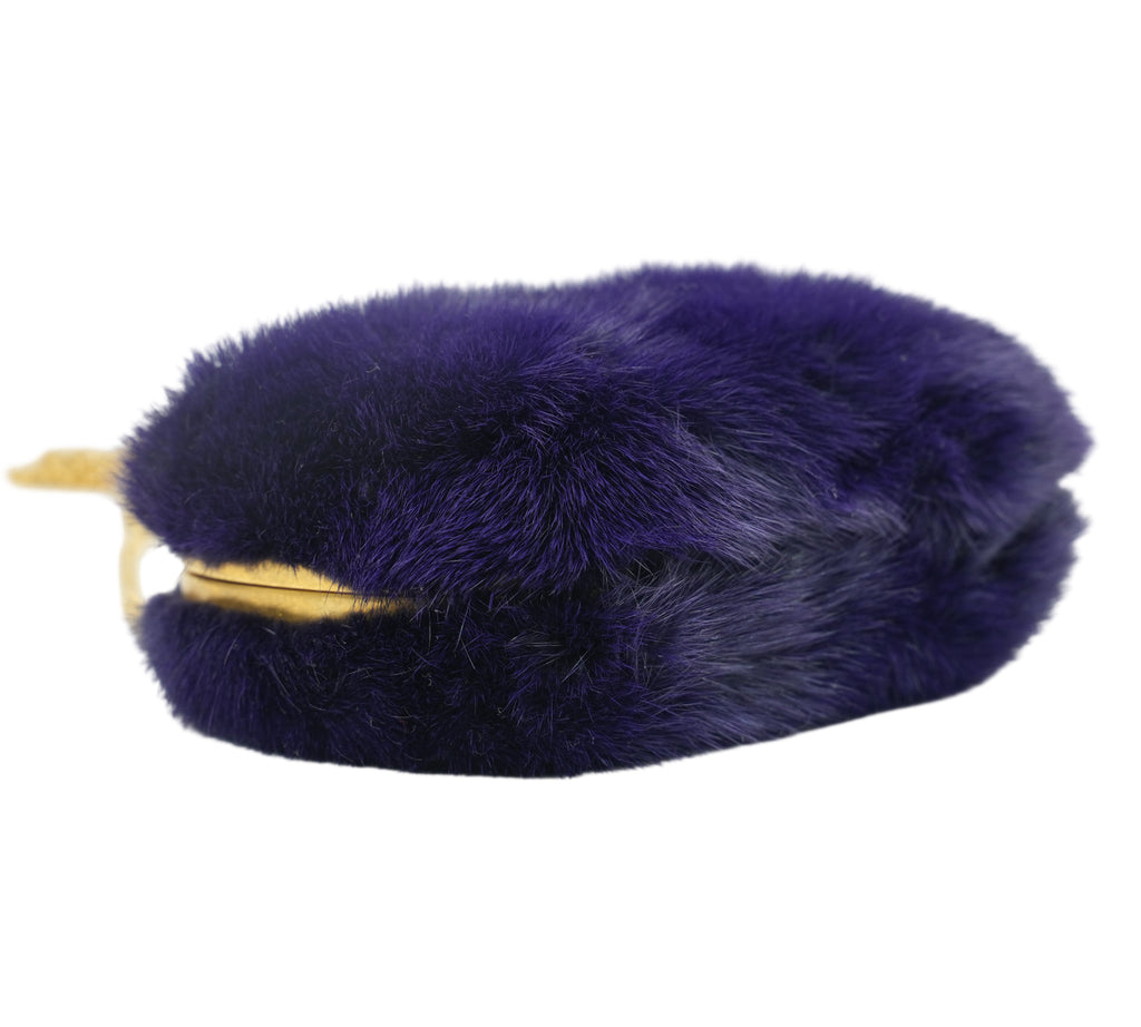 Mink Fur Skull-Clasp Clutch