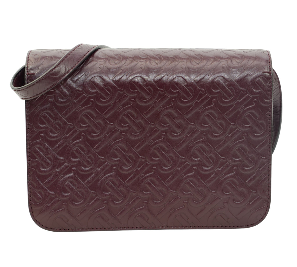 Deep Maroon Monogram Embossed Leather Small TB Bag