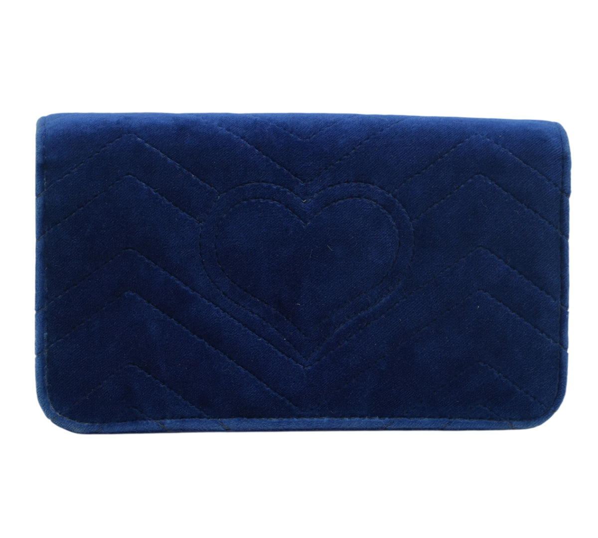 Gucci   GG Marmont Blue Matelasse Velvet Wallet On Chain