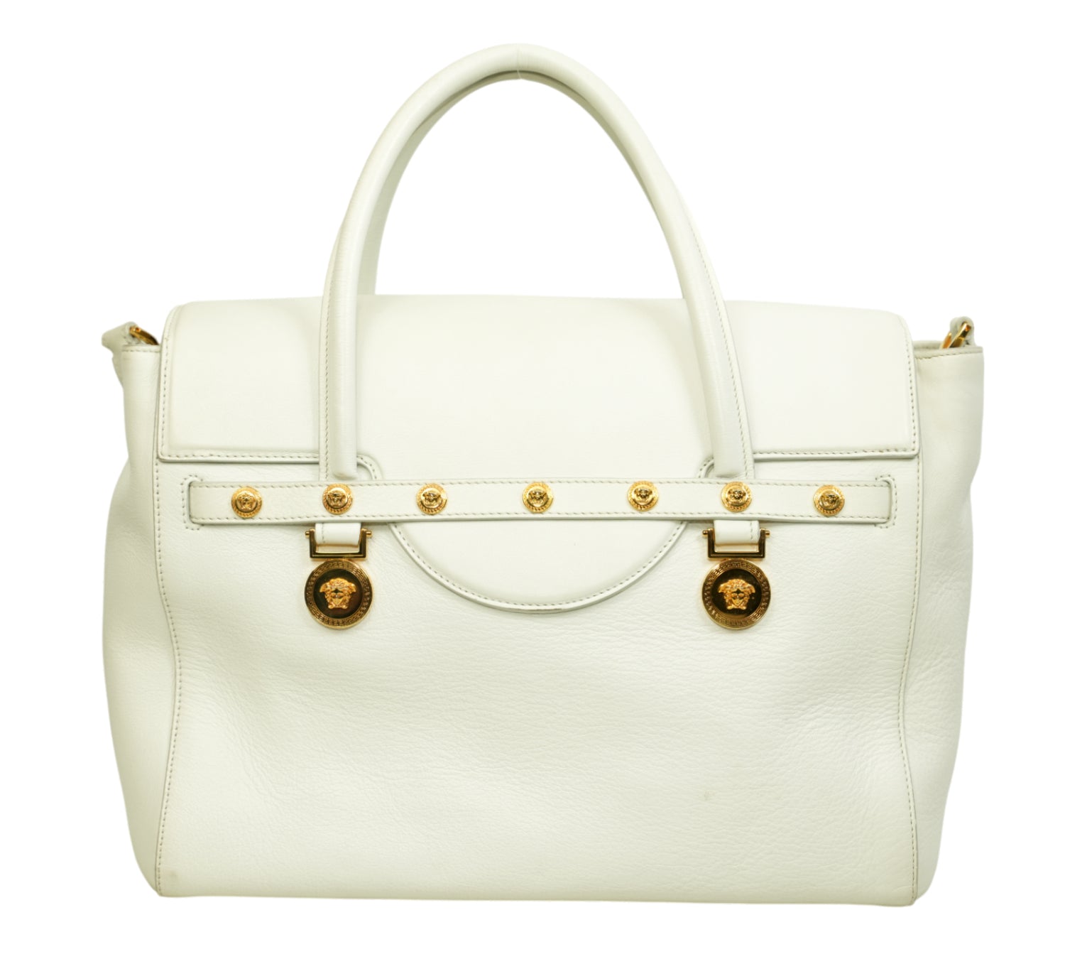 White Leather Medusa Medallion Tote Bag
