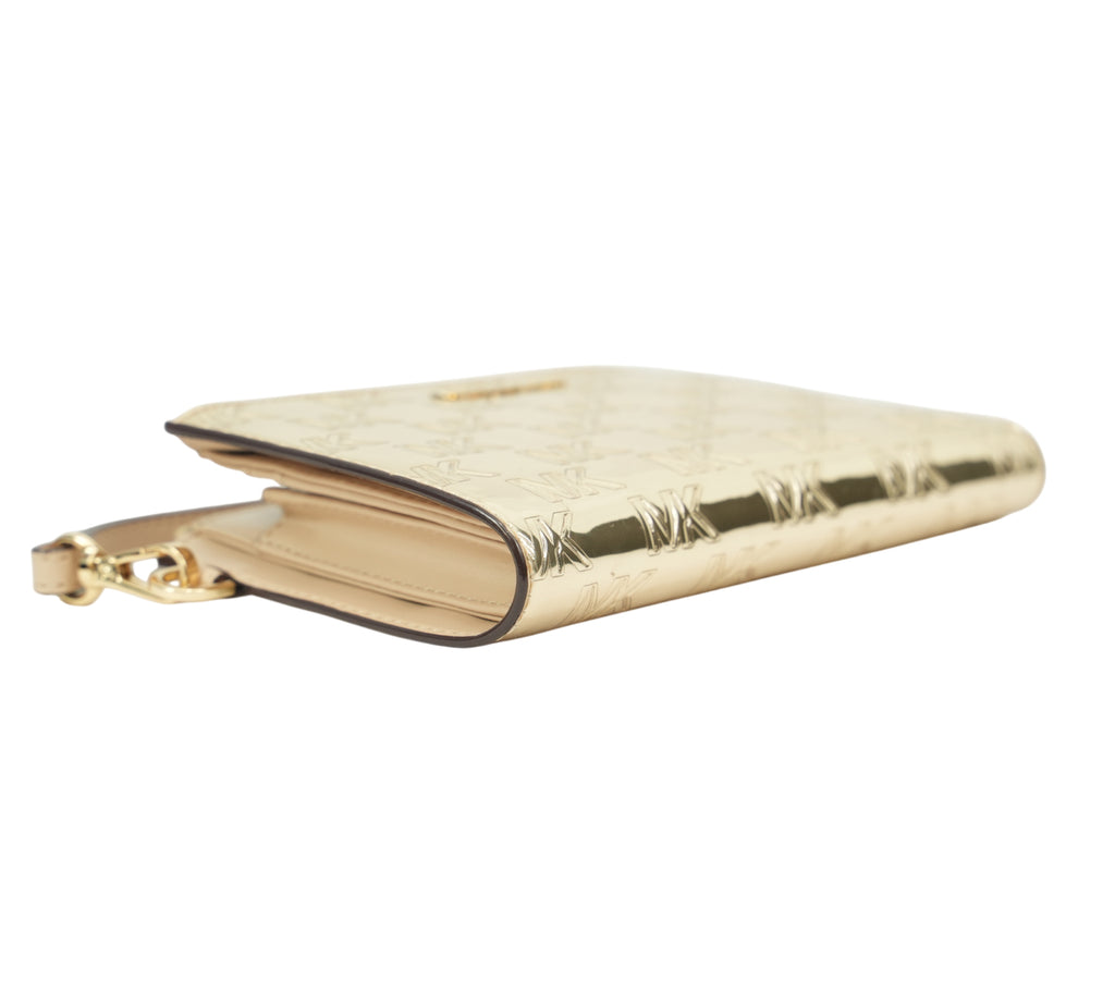 Pale Gold Jet Set Metallic Logo Debossed Continental Wallet