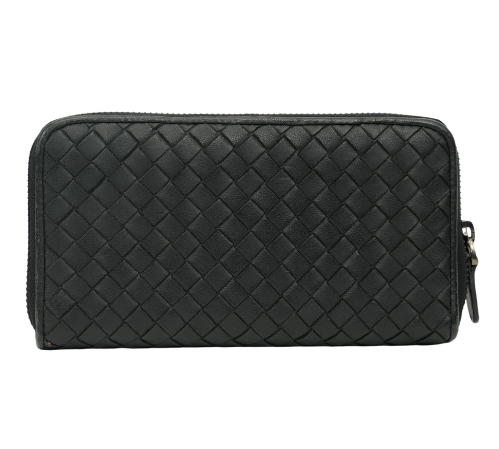 Black Intrecciato Zip-Around Wallet