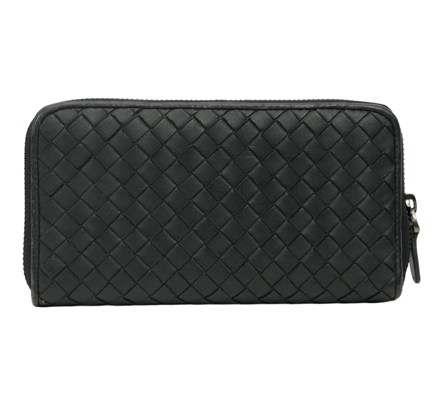 Bottega Veneta  Black Intrecciato Zip-Around Wallet
