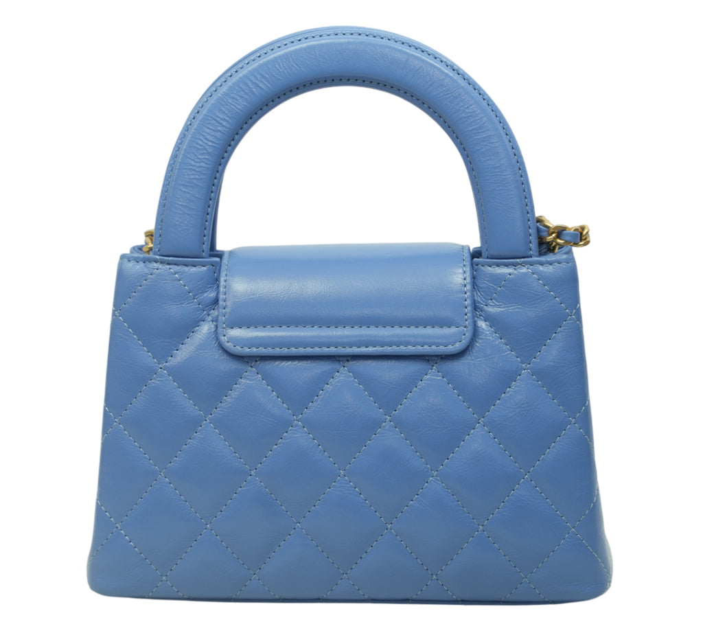 Blue Quilted Calfskin Leather Nano Kelly Shopper Bag