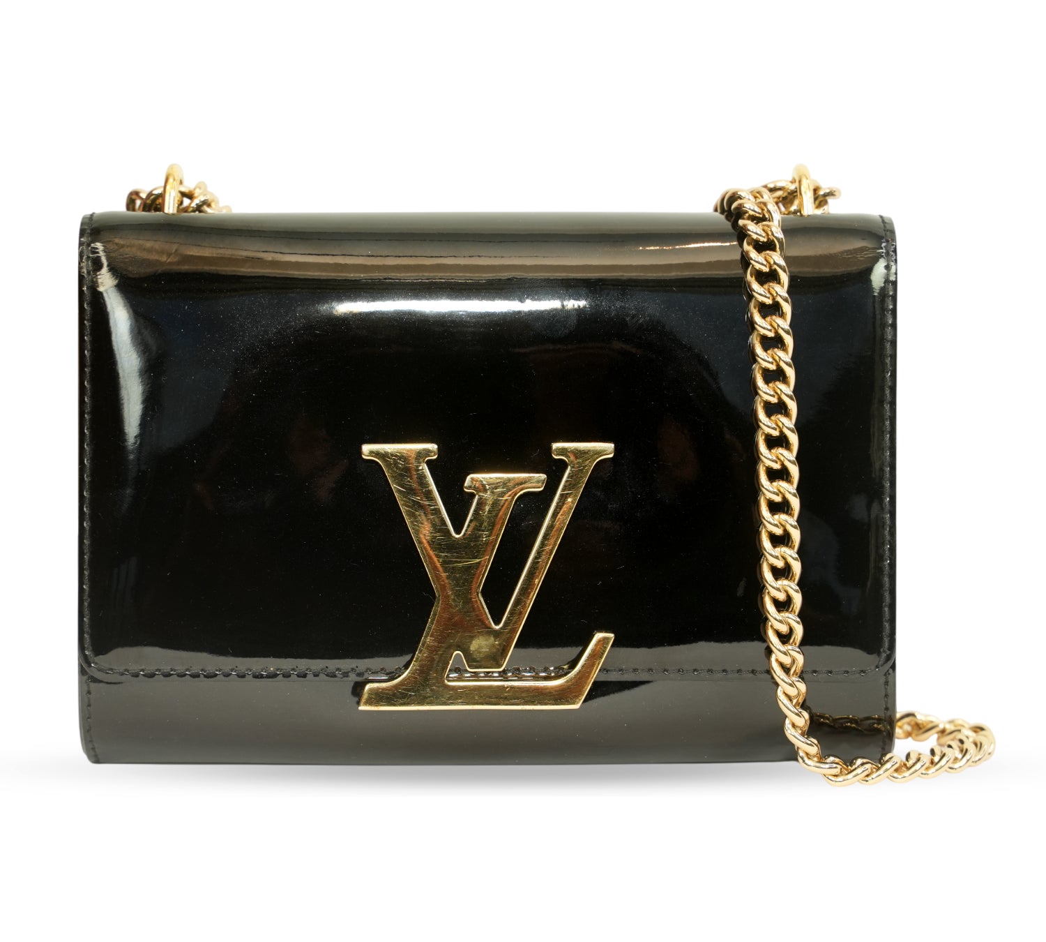Glossy Black Patent Chain Louise Bag