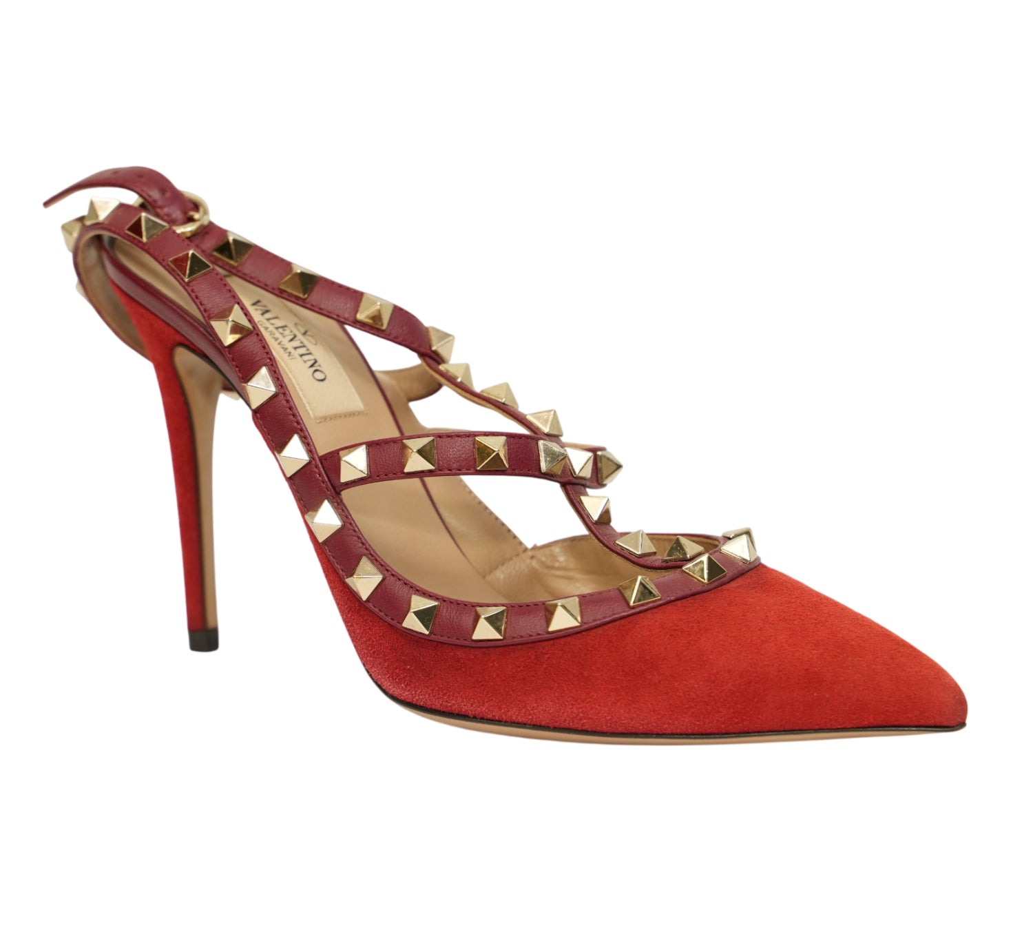 Deep Ruby Garavani Rockstud Suede Cage Pumps Size 37.5 - Eur