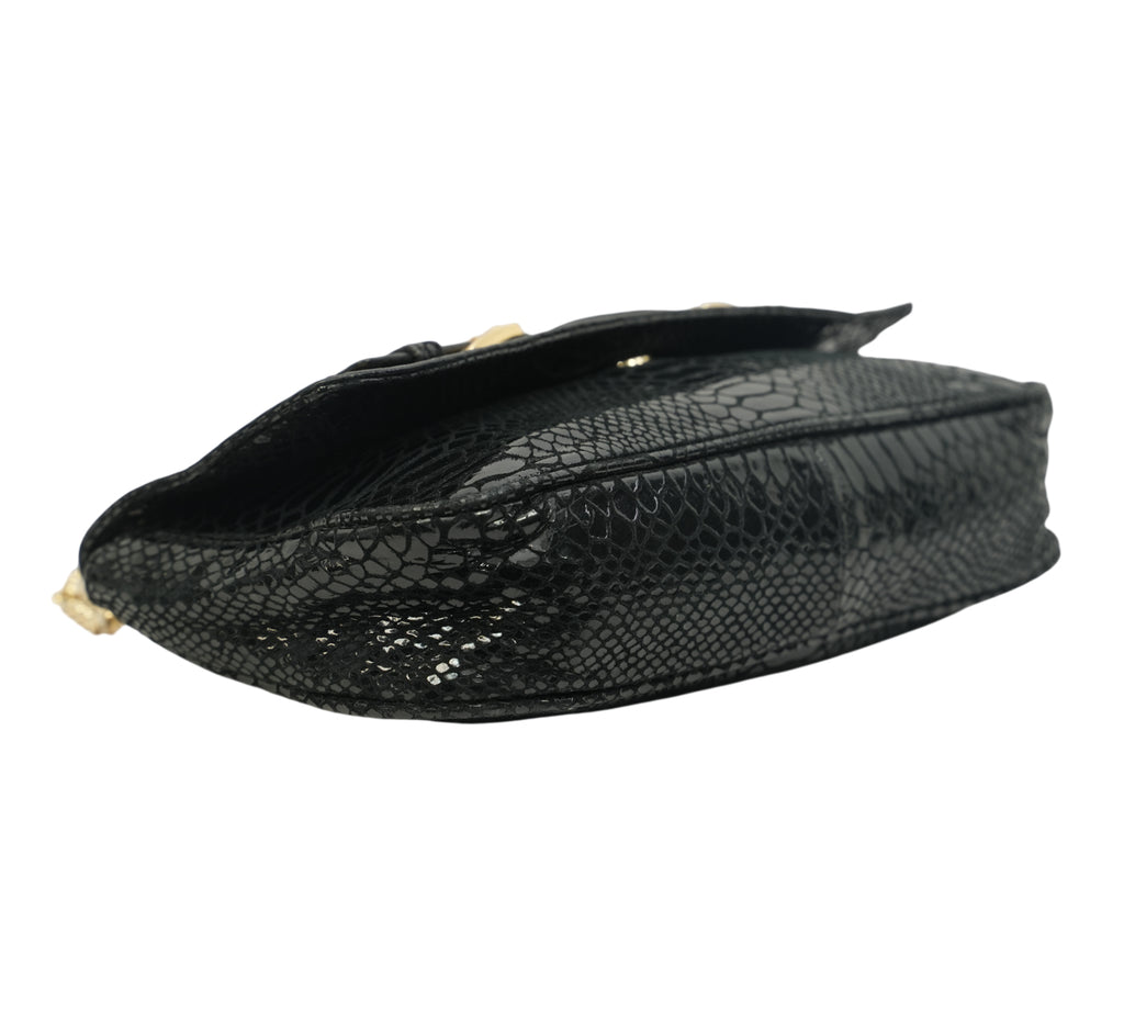 Black Python-Effect Leather Hamilton Flap Shoulder Bag