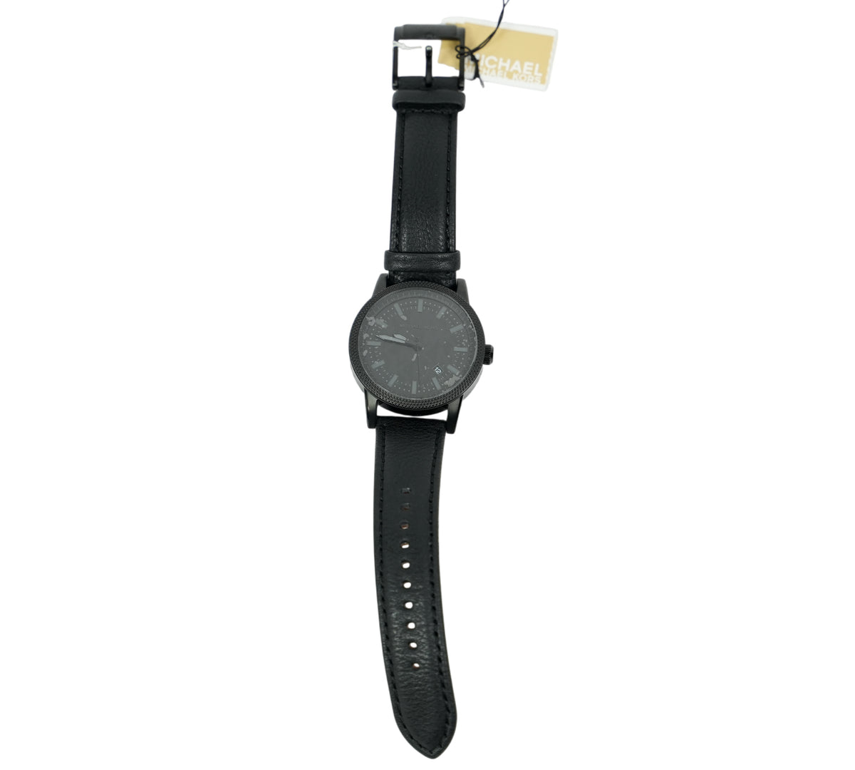 Michael Kors Oversized Hutton Black-Tone and Leather Watch