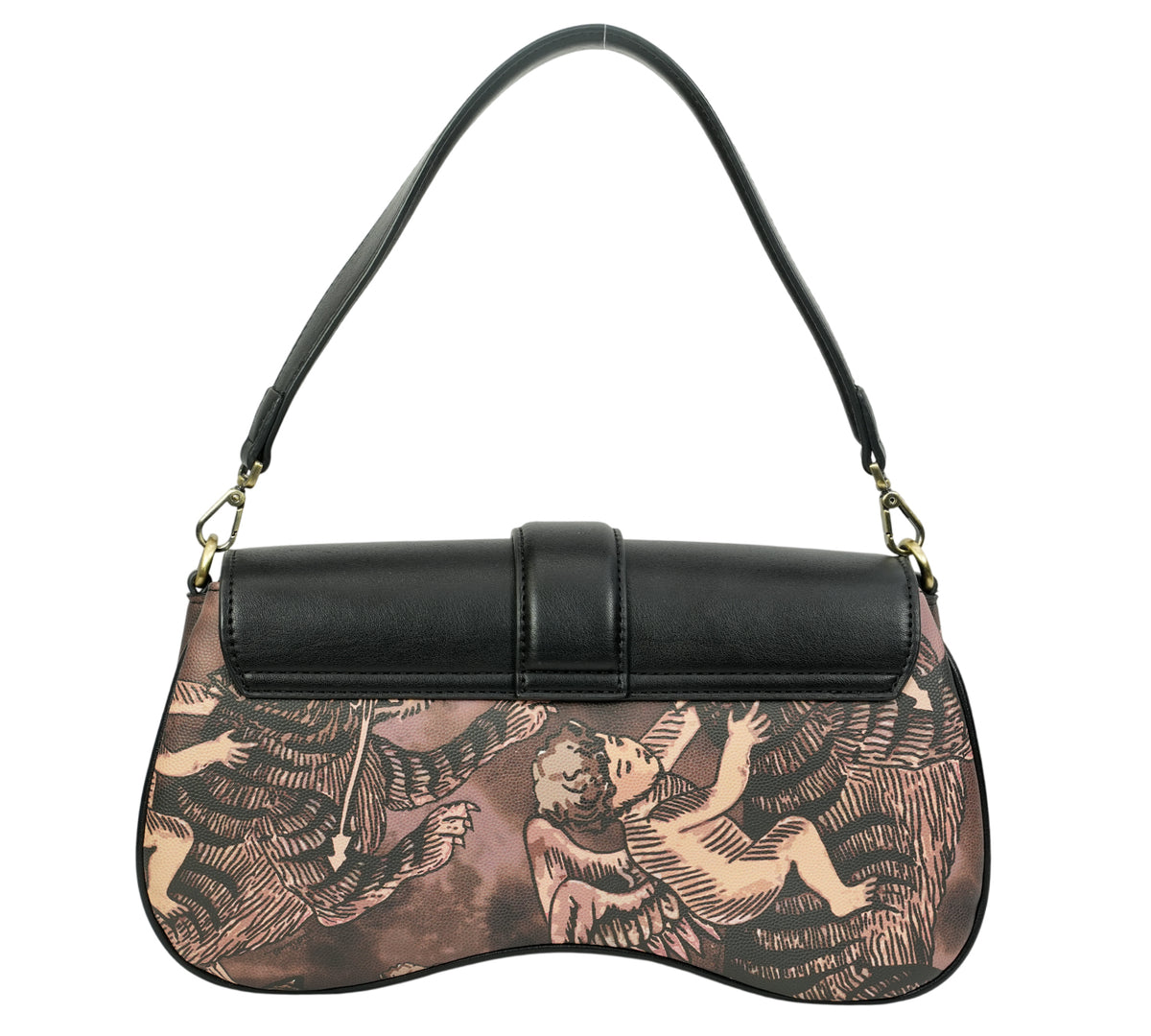 Just Cavalli Iconic Snakes Cherub-Print Baguette Bag