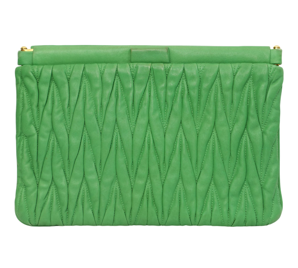 Green Matelassé Nappa Leather Frame Clutch Bag