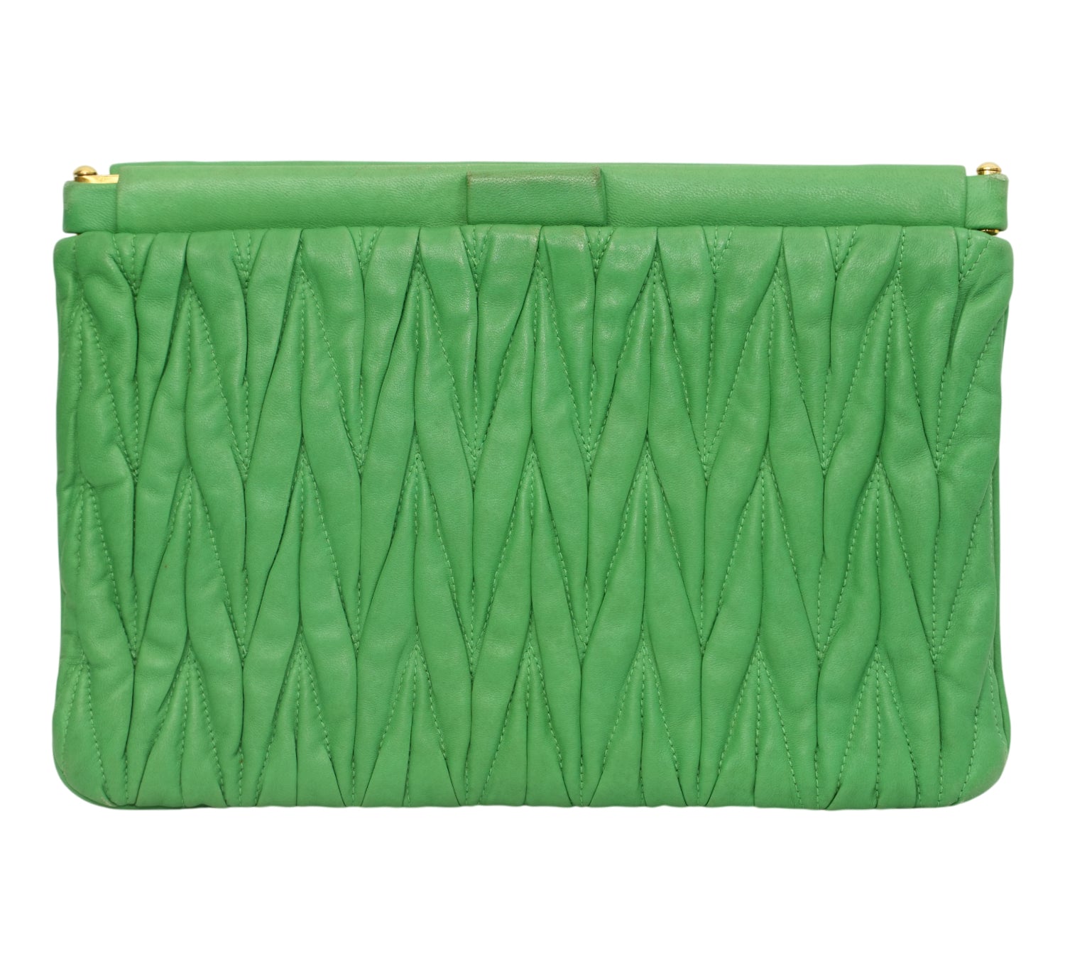 Green Matelassé Nappa Leather Frame Clutch Bag