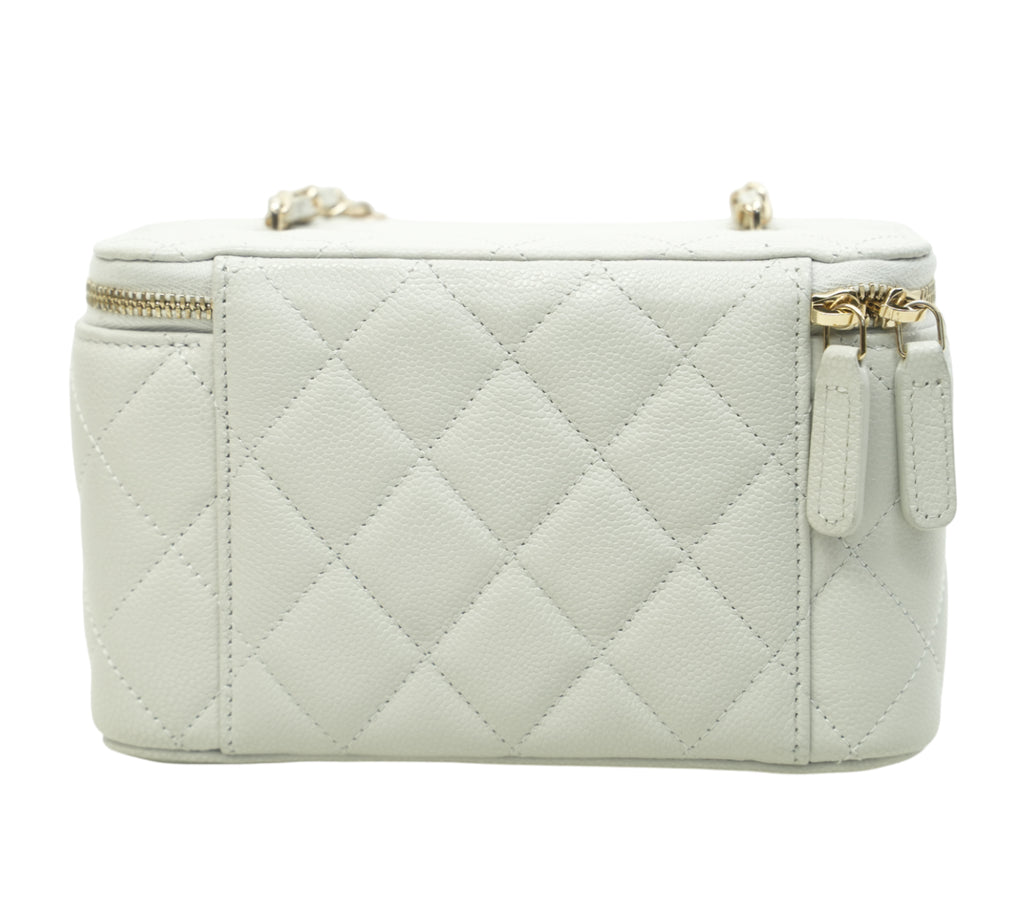 White Quilted Caviar Leather Small Vanity Case Bag
