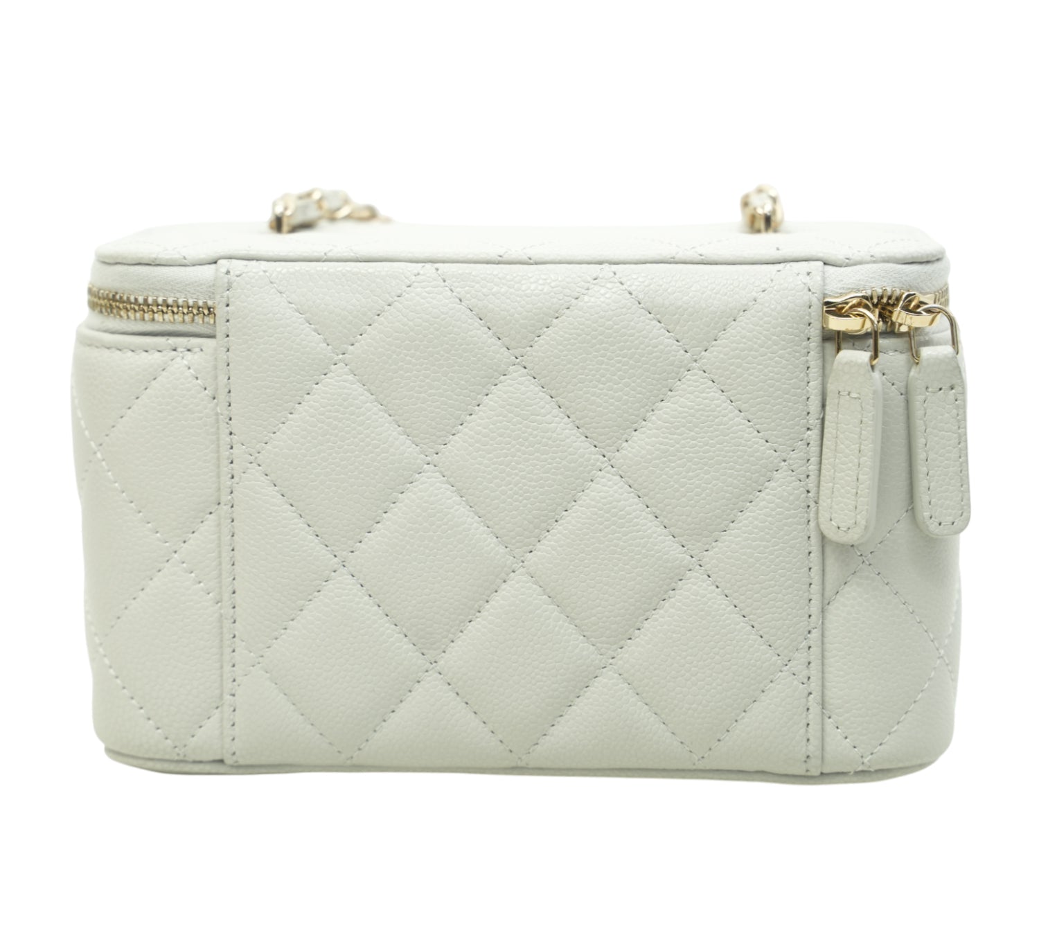 White Quilted Caviar Leather Small Vanity Case Bag