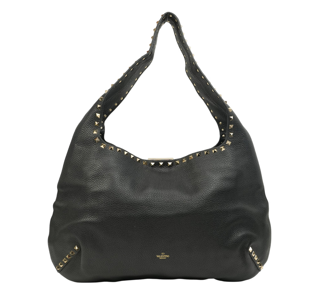 Garavani Rockstud Flip-Lock Grainy Leather Hobo Bag