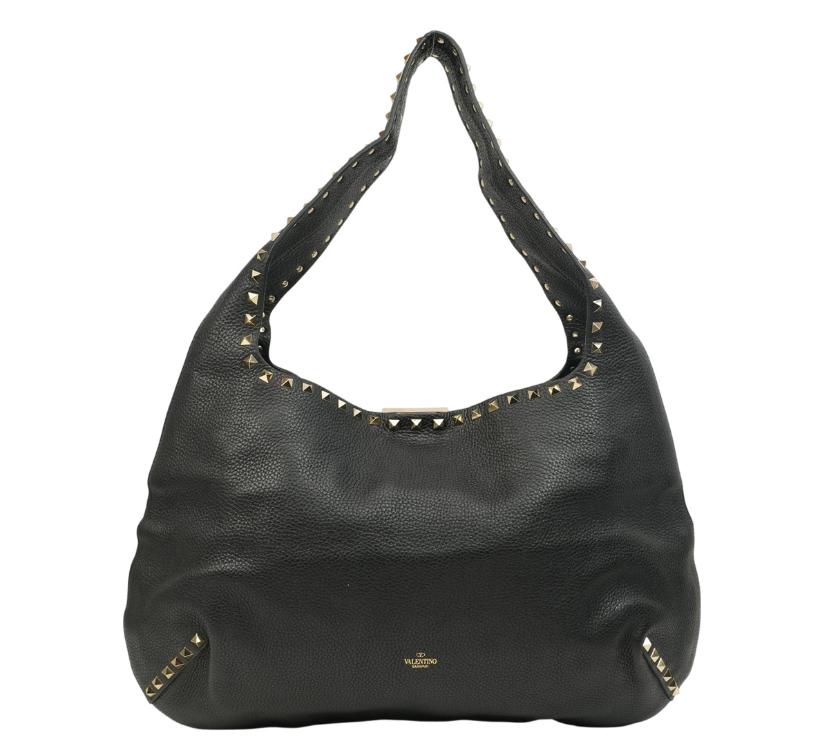 Valentino  Garavani Rockstud Flip-Lock Grainy Leather Hobo Bag