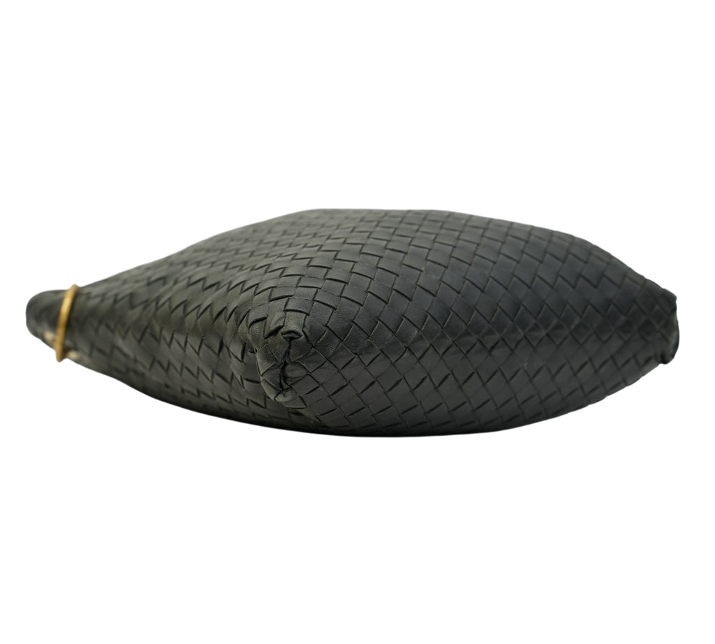 Black Intrecciato Flat Messenger Bag