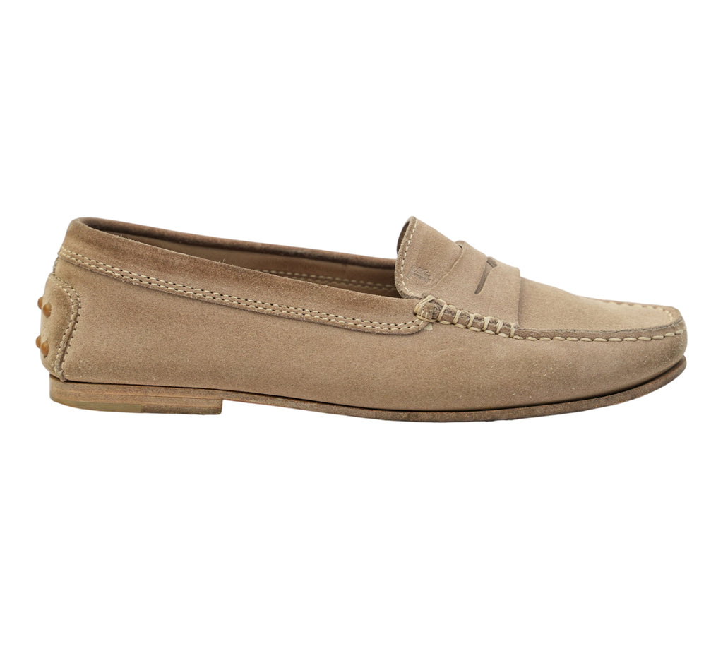 Taupe Gommino Suede Driving Loafers Size 34.5 - Eur