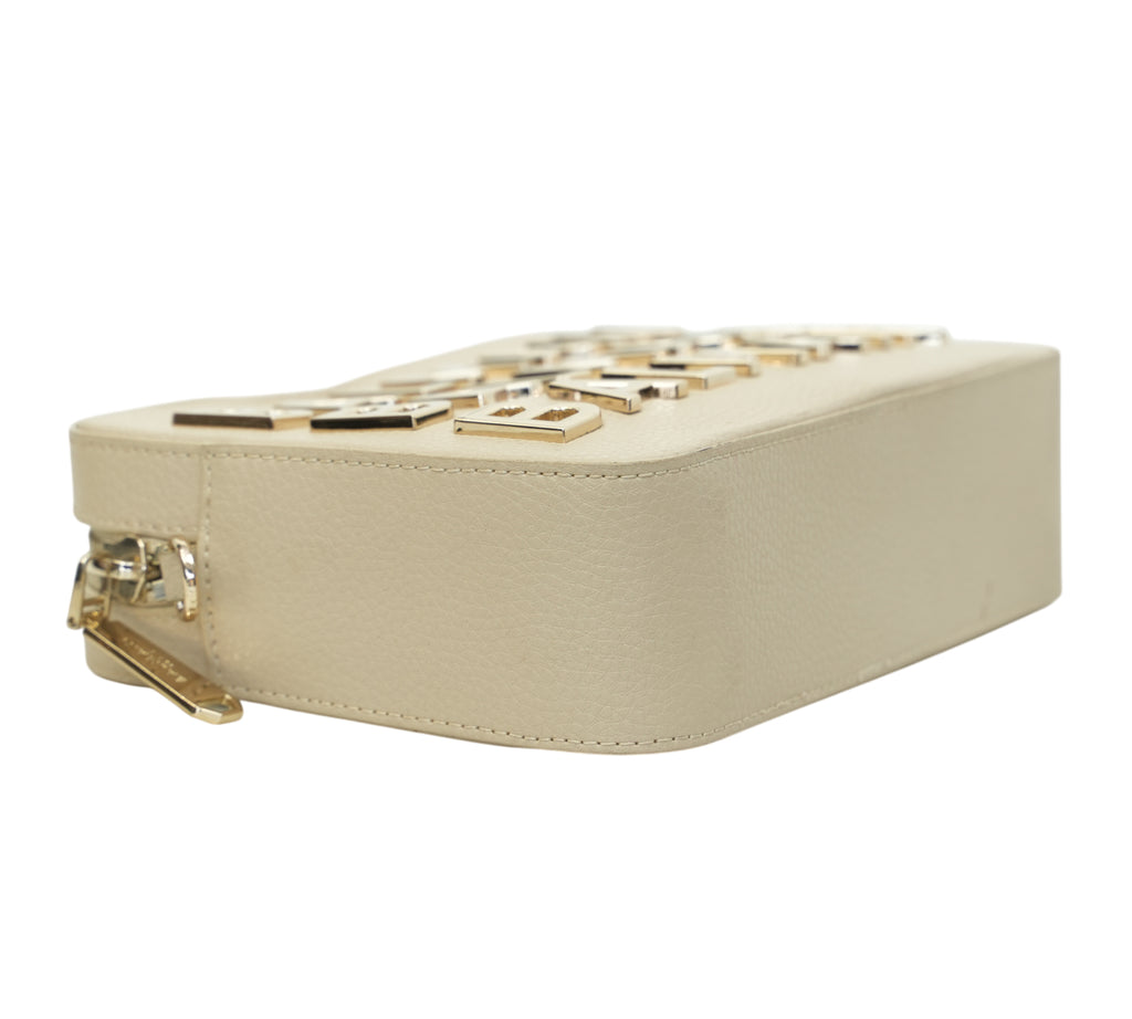 Cream Gold-Tone Logo Crossbody Bag
