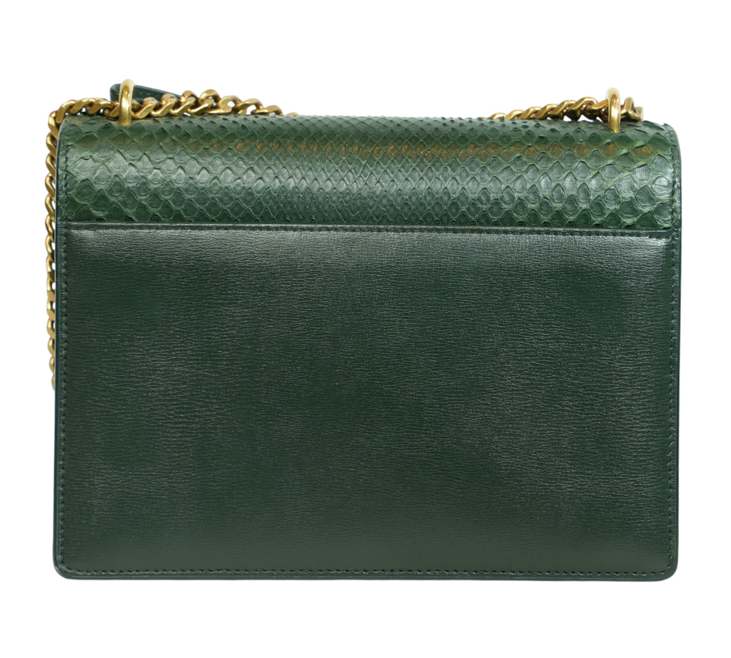 Moss Green Python Embossed Medium Sunset Chain Shoulder Bag