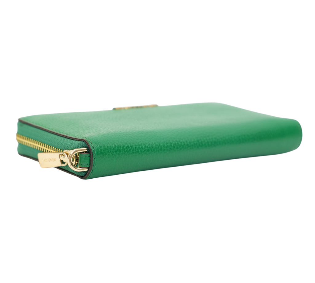 Palm Green Jet Set Travel Large Pebbled Leather Continental Wallet