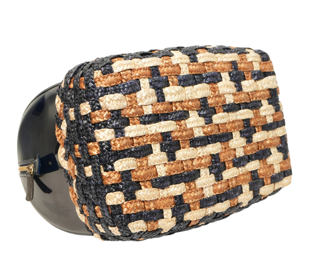 Candy Glossy Rubber & Woven Straw Satchel Bag