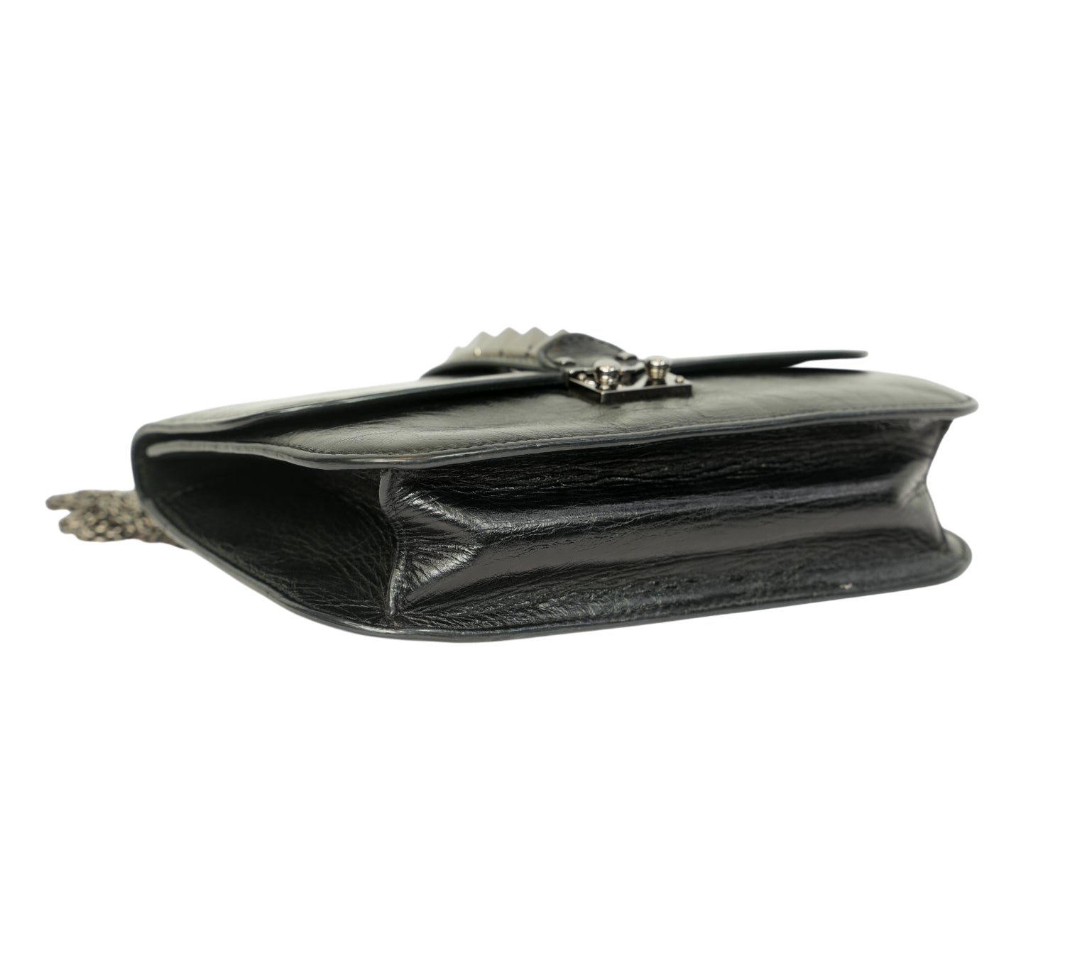 Black Crinkled Glam Lock Shoulder Bag