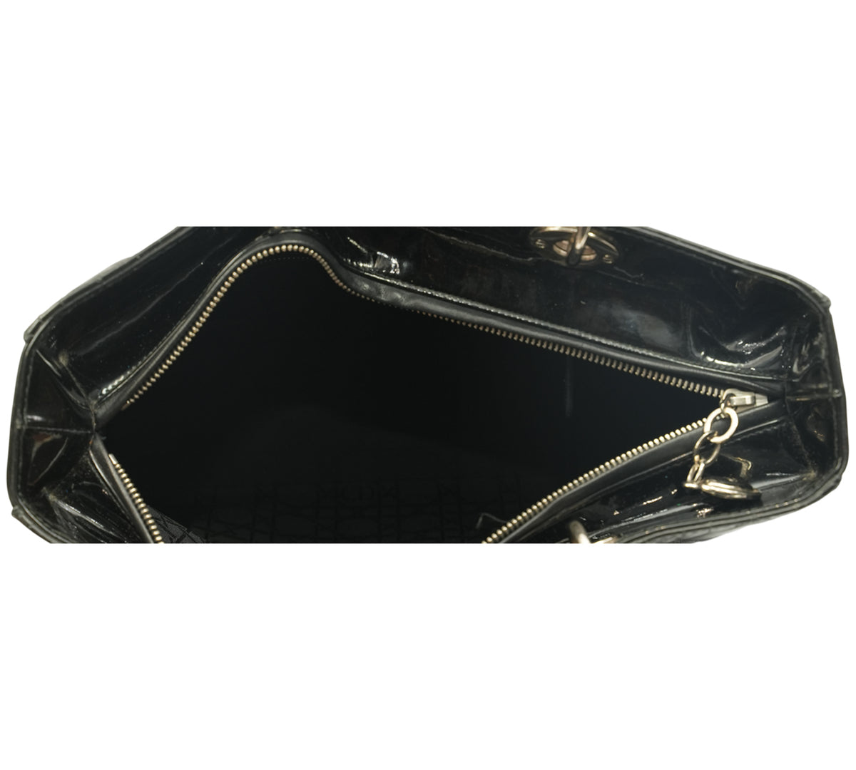 Christian Dior Black Patent Leather Cannage Large Lady Dior Bag