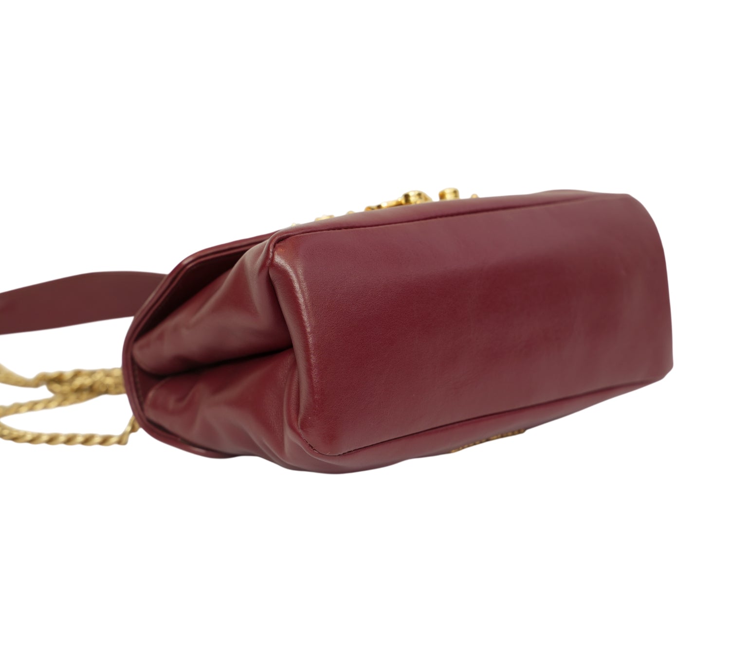 Burgundy Crystal-Embellished Matelassé Shoulder Bag