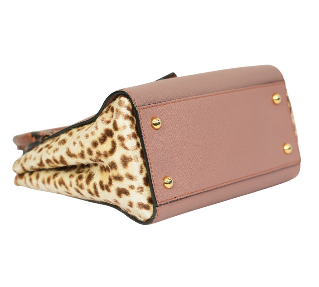 Mixed Leather & Exotic Python/Leopard Print Small Buckle Bag
