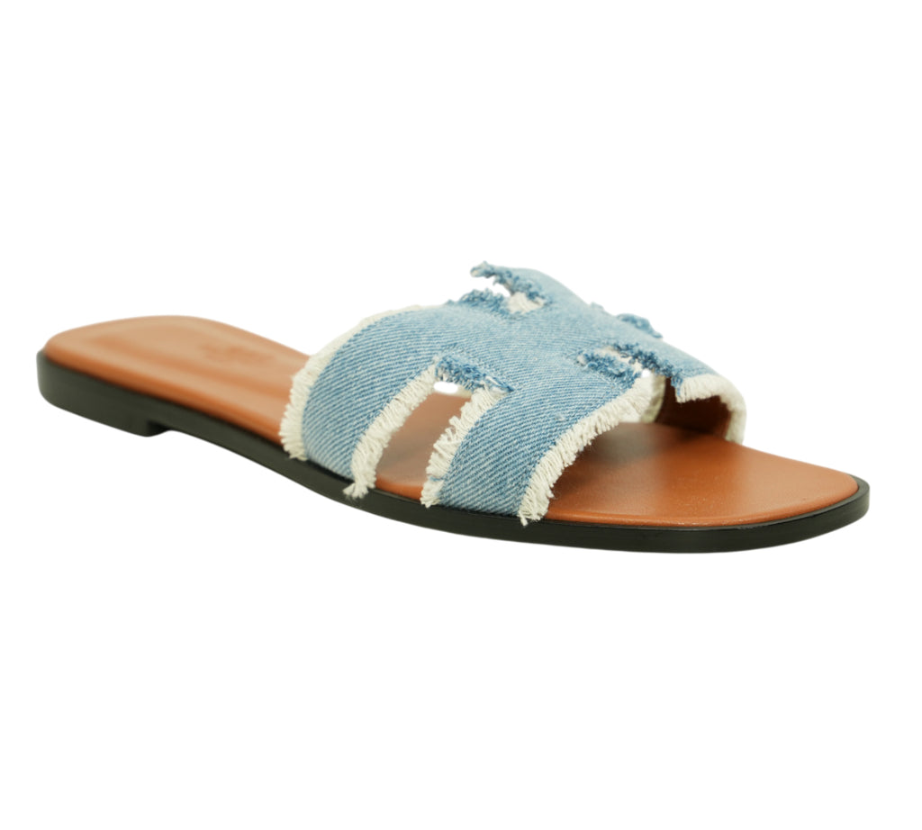 Bleu Clair Fringed Denim Oran Sandal Size 41 - Eur