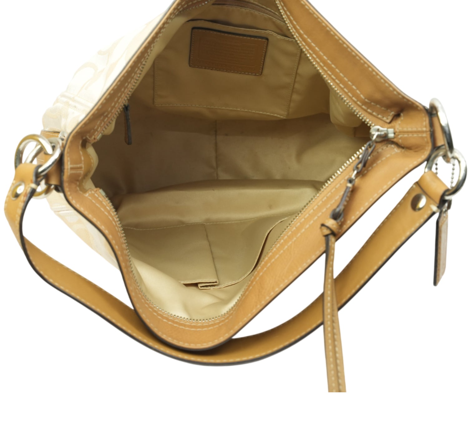 Coach Brown/Beige Op Art Signature Fabric & Leather Zoe Hobo