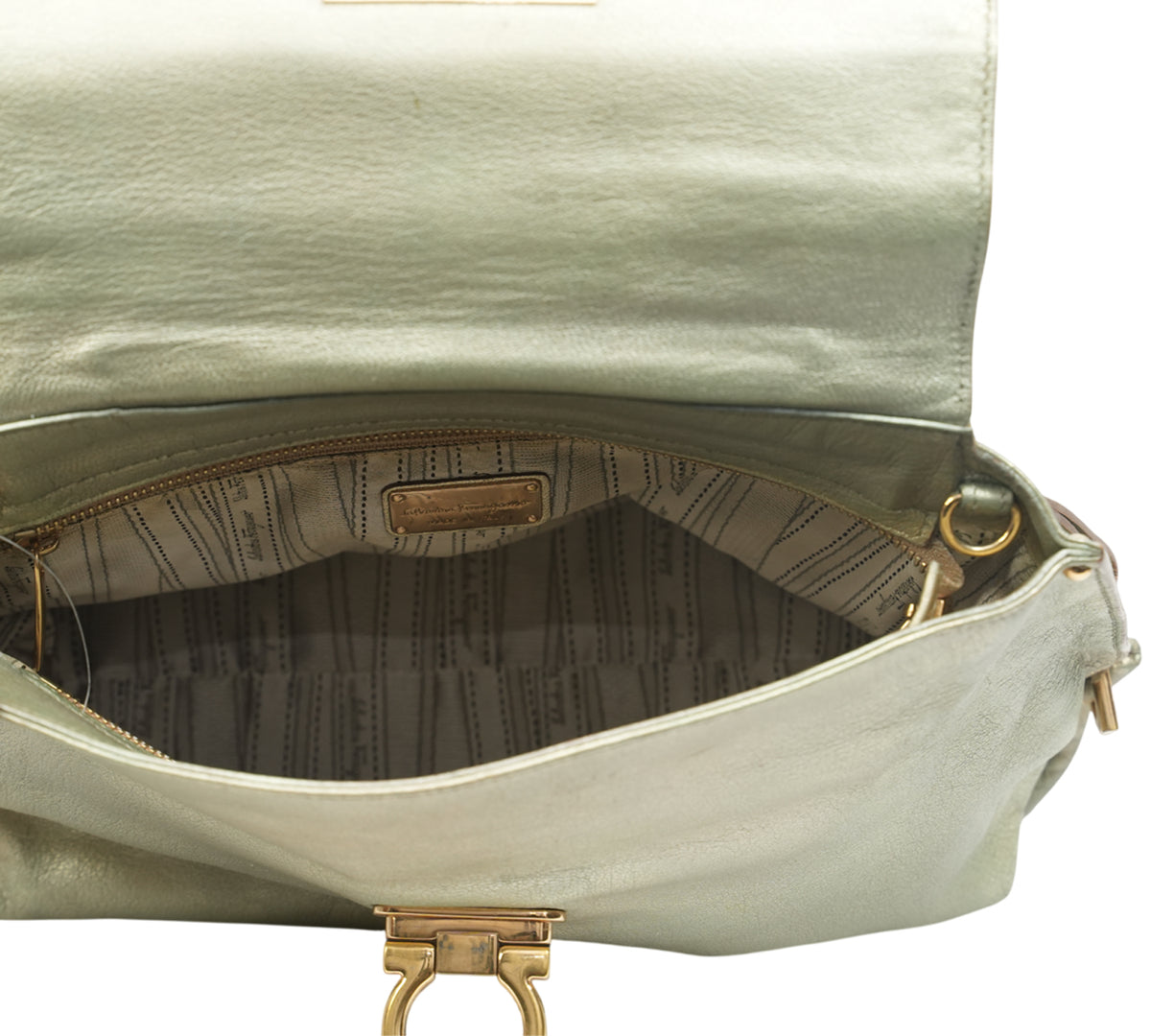 Salvatore Ferragamo Metallic Grained Calfskin Medium Sofia Satchel