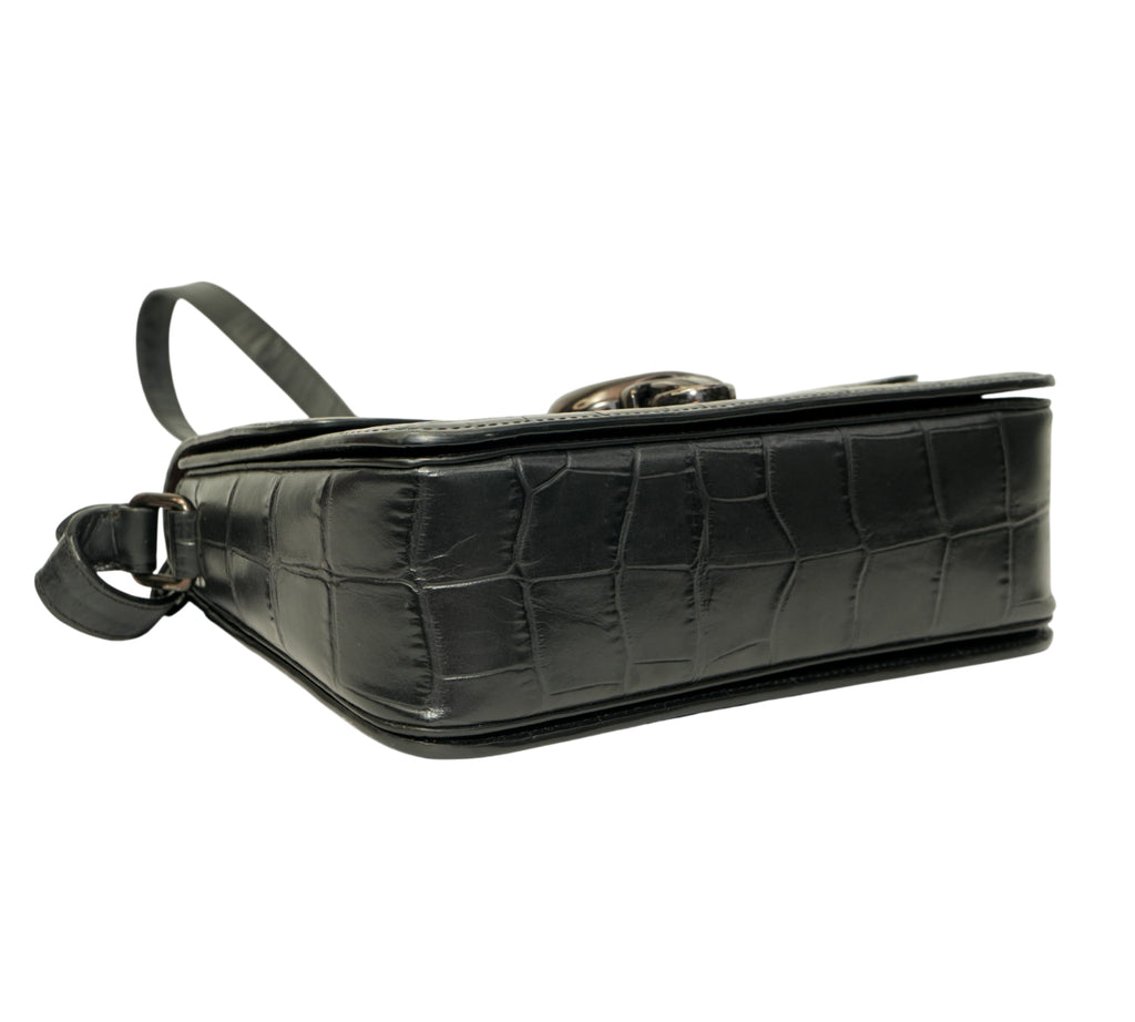 Croc-Embossed Studio Shoulder Bag