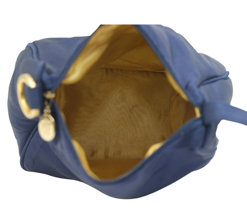 Navy Ribbed Nylon Cosmetic Pouch