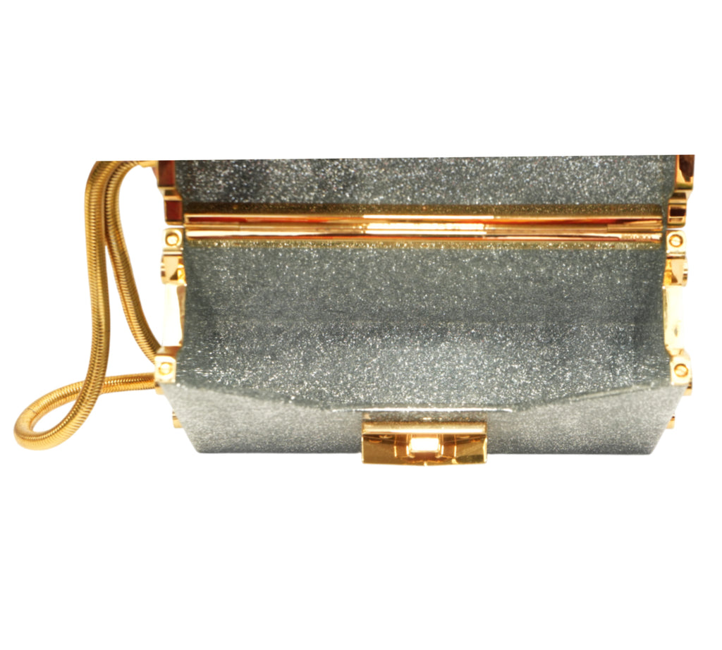 Silver Glitter Lockett Minaudière Clutch
