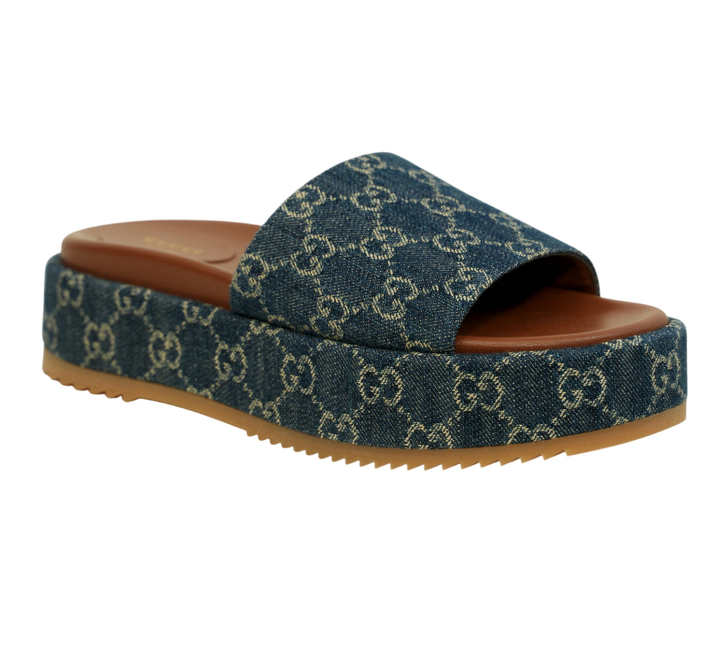 Angelina GG Denim Platform Slide Size 40 - Eur