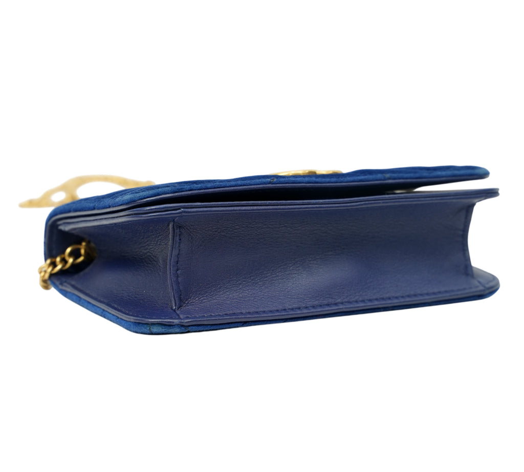 GG Marmont Blue Matelasse Velvet Wallet On Chain