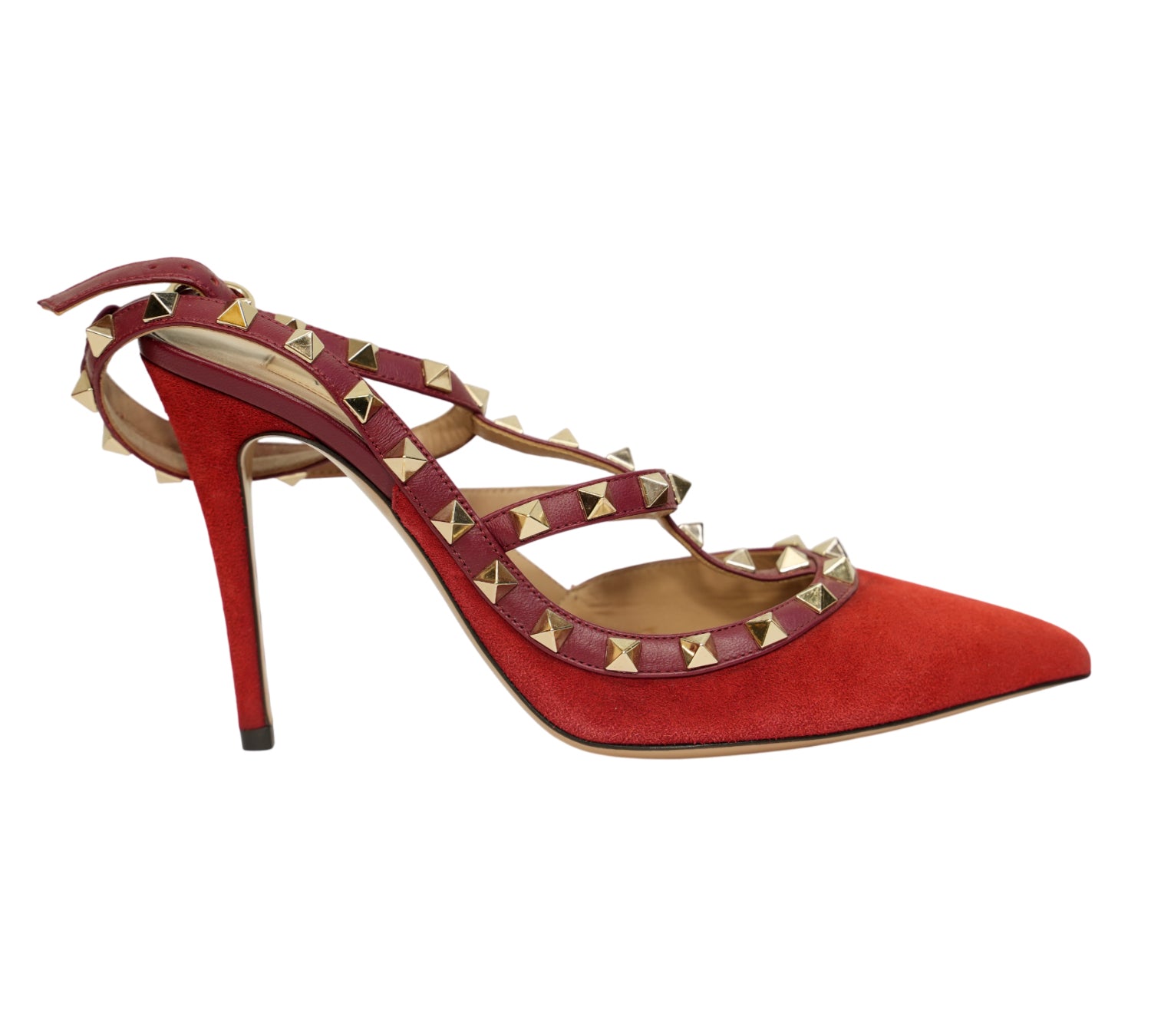Deep Ruby Garavani Rockstud Suede Cage Pumps Size 37.5 - Eur