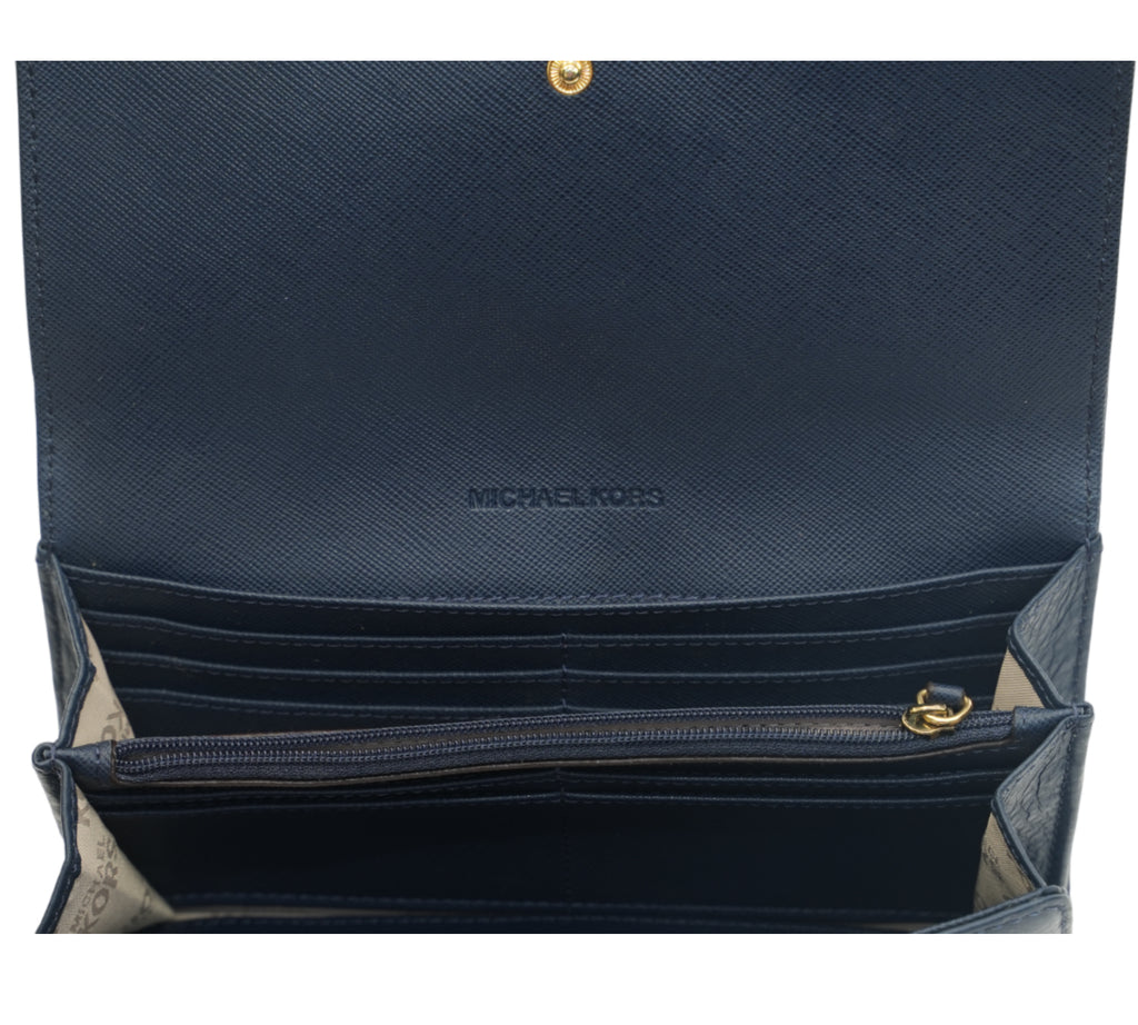 Navy Blue Fulton Flap Continental Leather Wallet