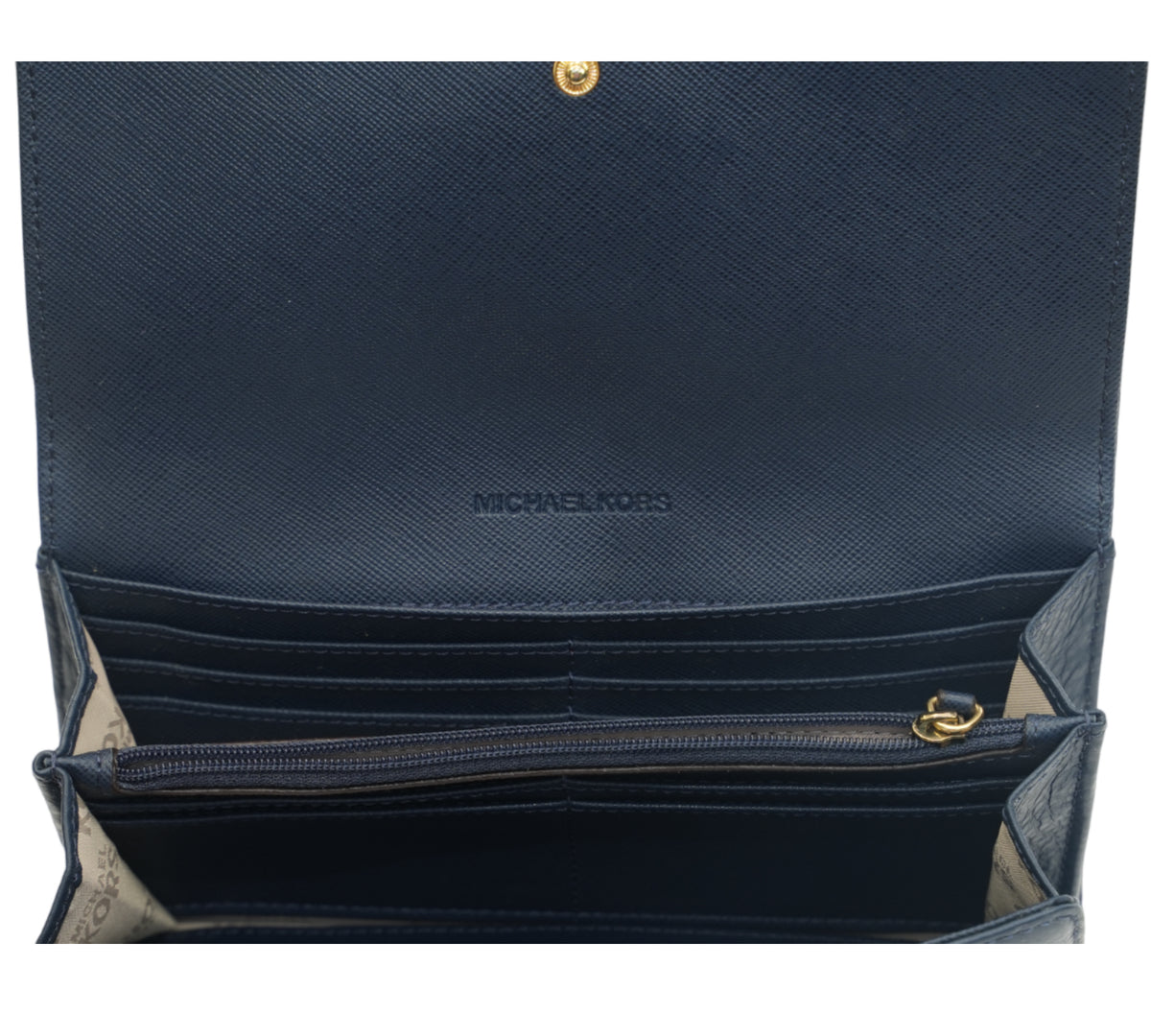 Michael Kors Navy Blue Fulton Flap Continental Leather Wallet